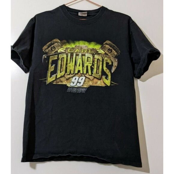 Carl Edwards 99 Roush Fenway Racing Black NASCAR T-shirt Medium Chase Authentics - Picture 1 of 6
